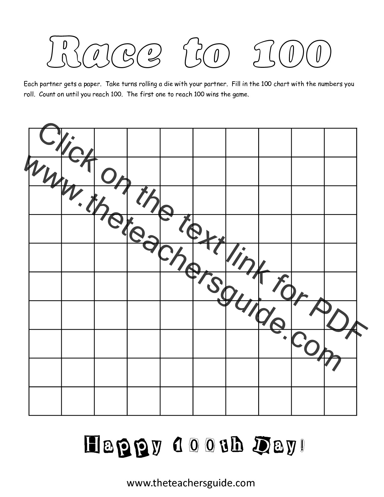 100th Day Of School Printouts From The Teacher s Guide
