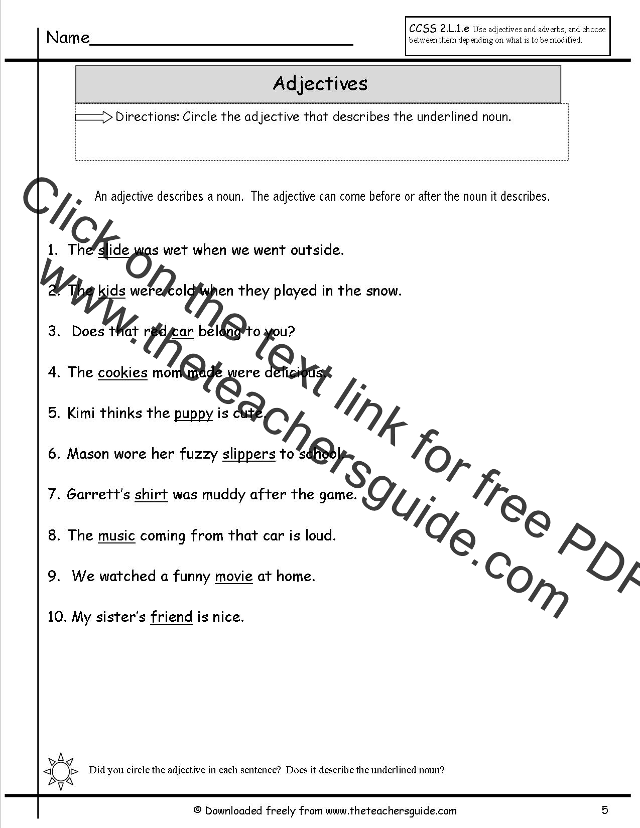 Adjectives Worksheets from The Teacher's Guide