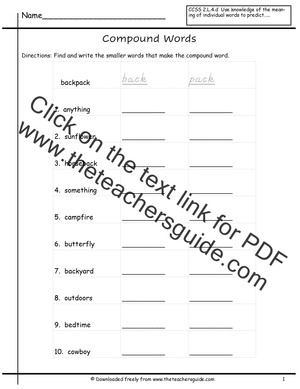Compound Word Worksheets From The Teacher s Guide