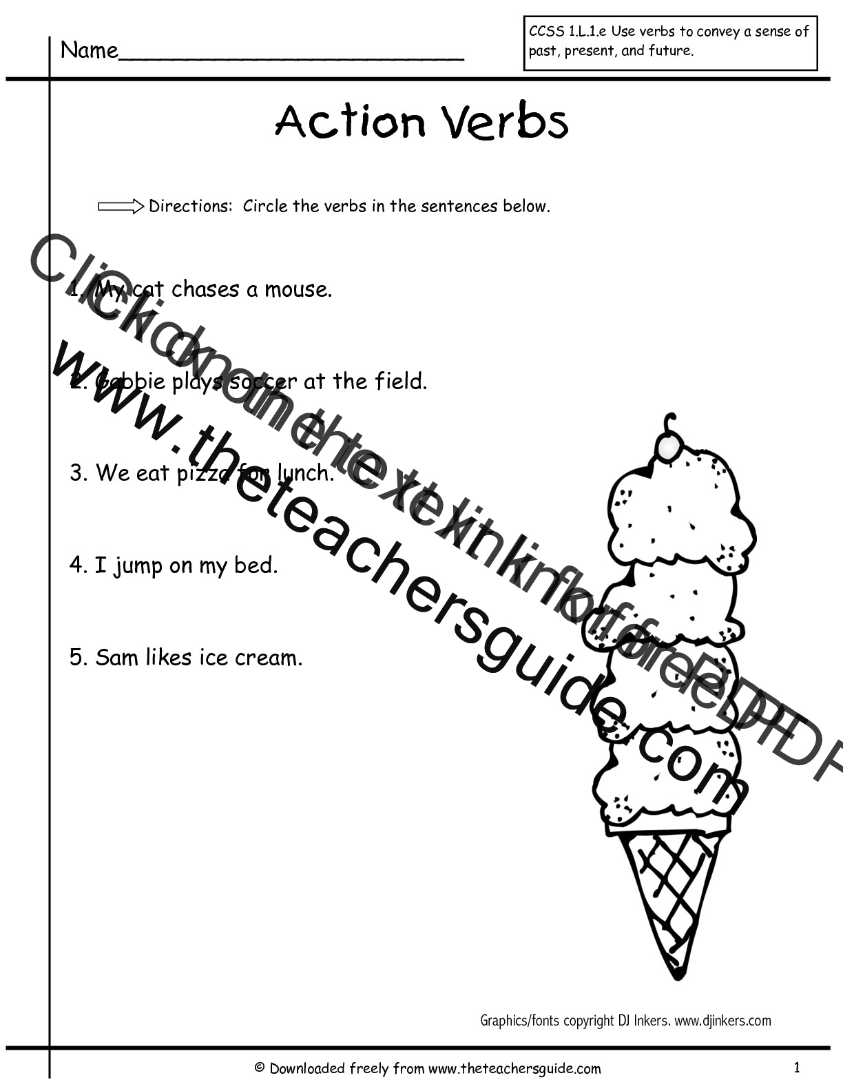 Free Printable Worksheets Verbs First Grade
