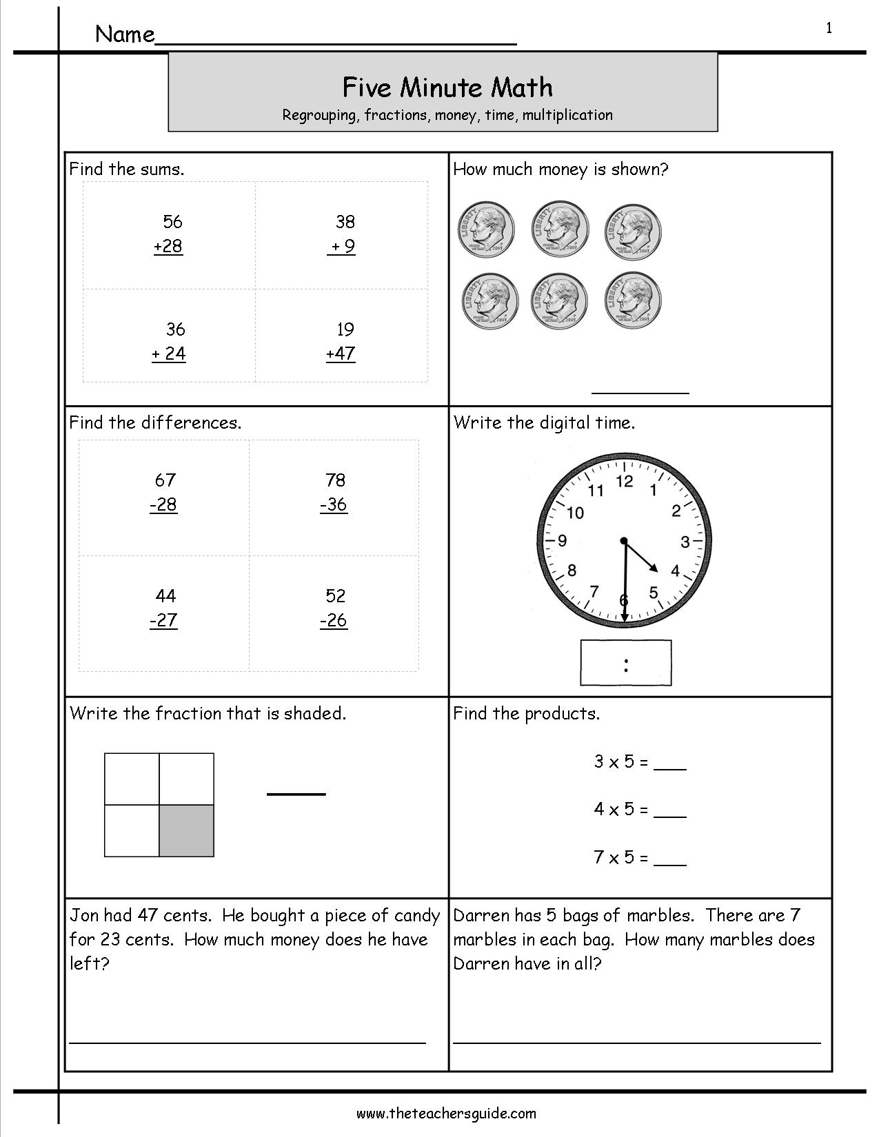 Five Minute Math Review Worksheets From The Teacher s Guide