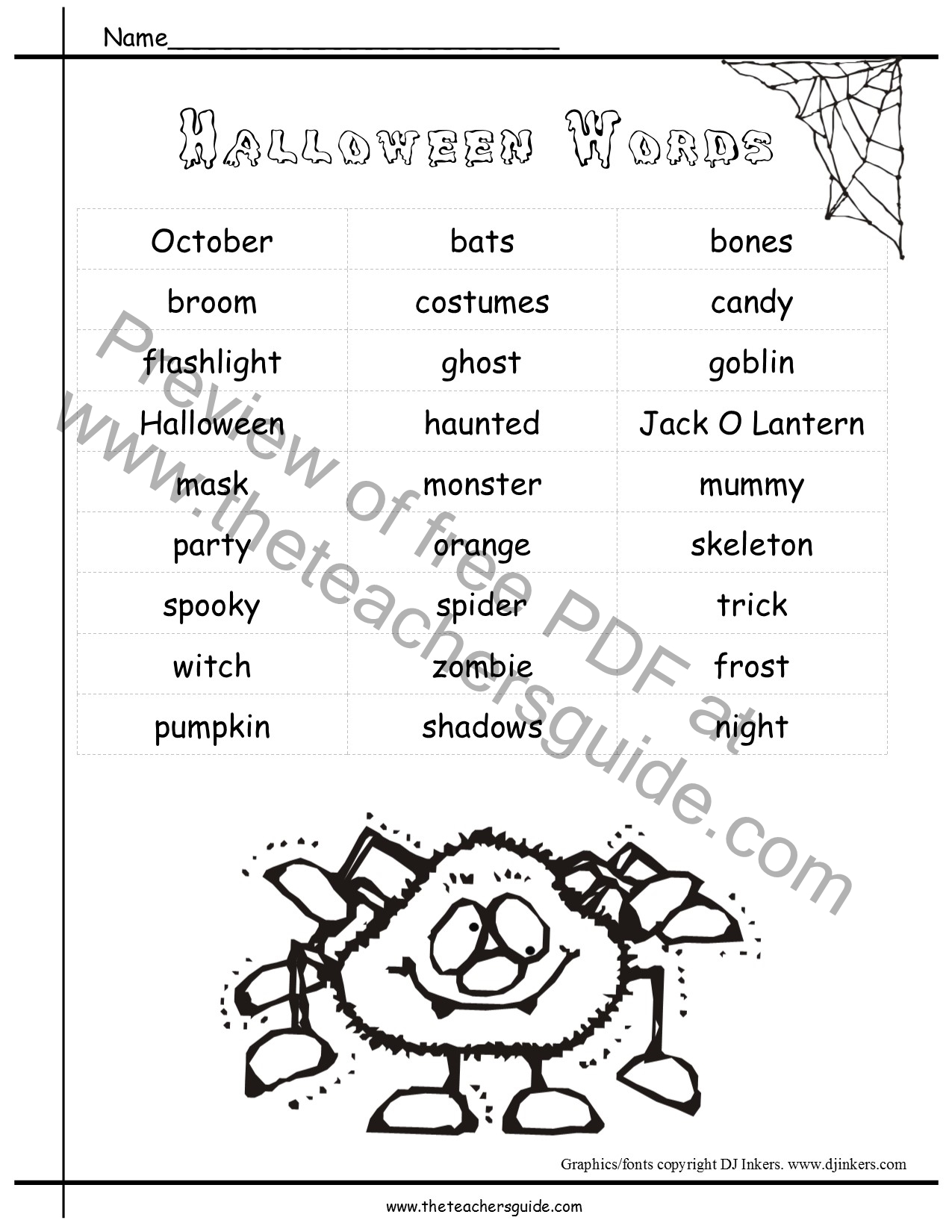 Halloween Printouts From The Teacher s Guide