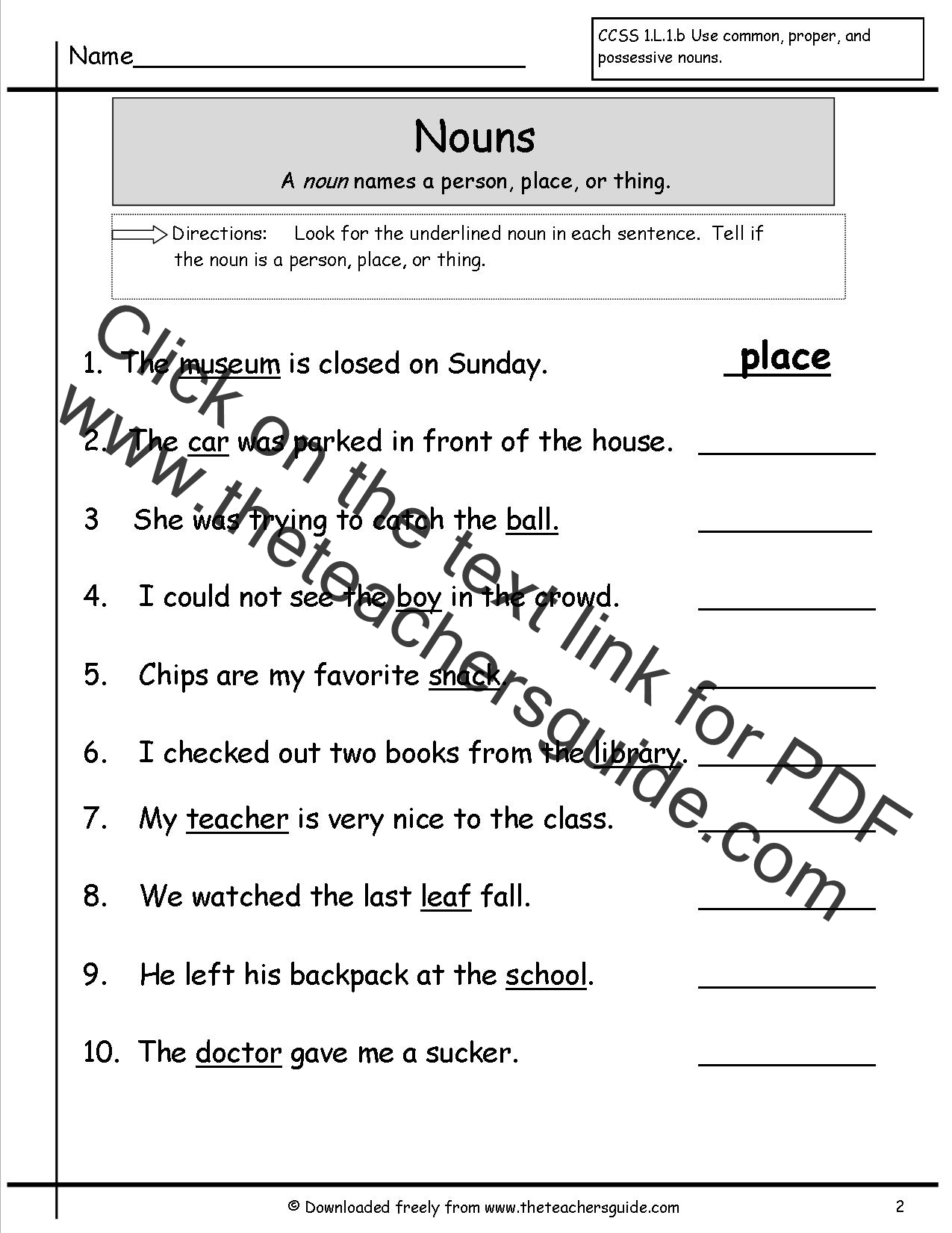 Nouns Worksheets from The Teacher #39 s Guide