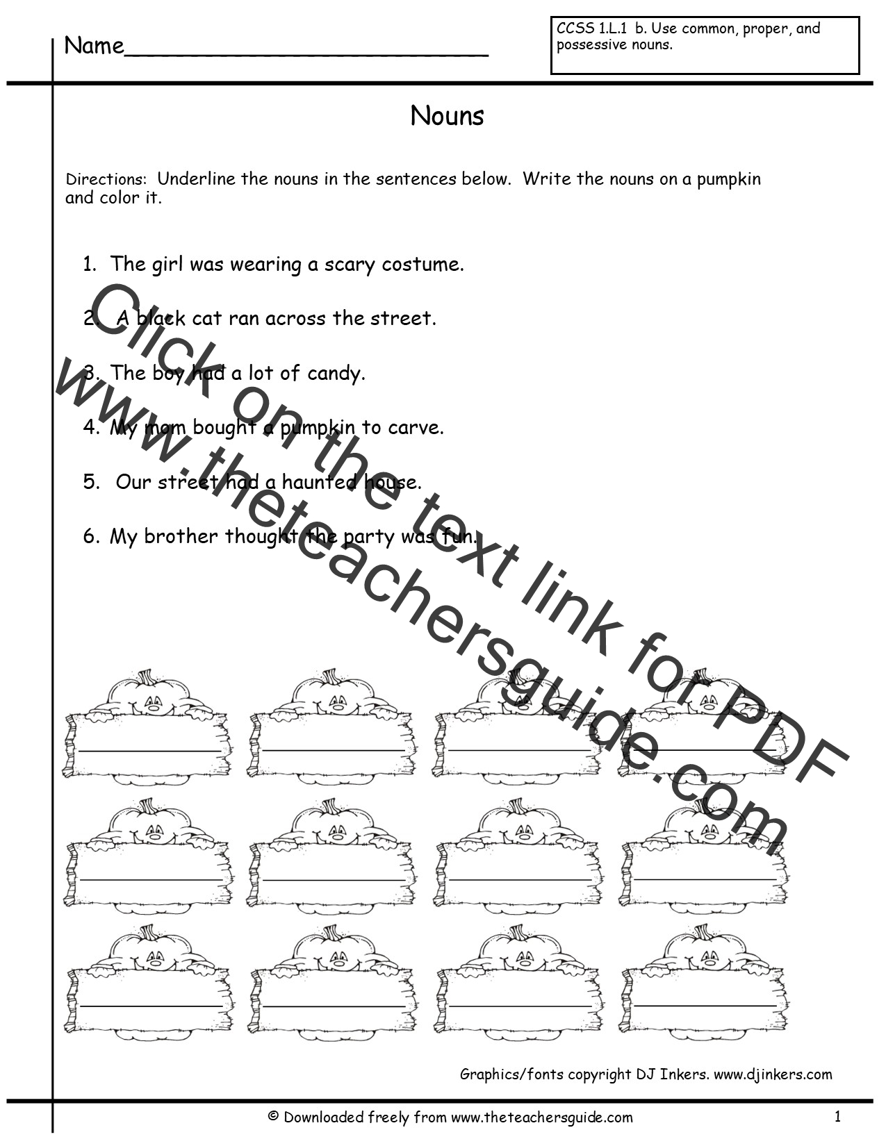 Nouns Worksheets From The Teacher s Guide