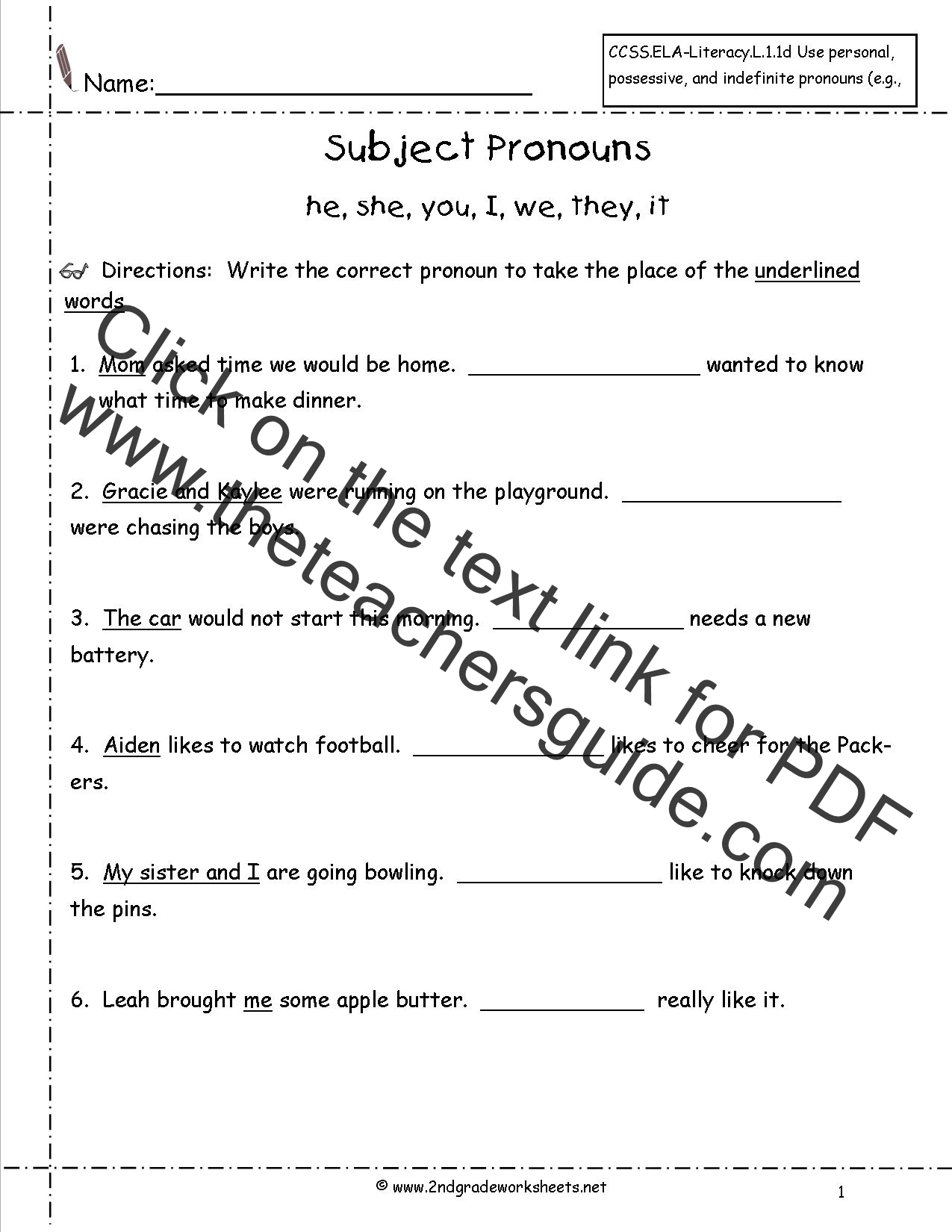 Pronouns Nouns Worksheets From The Teacher s Guide