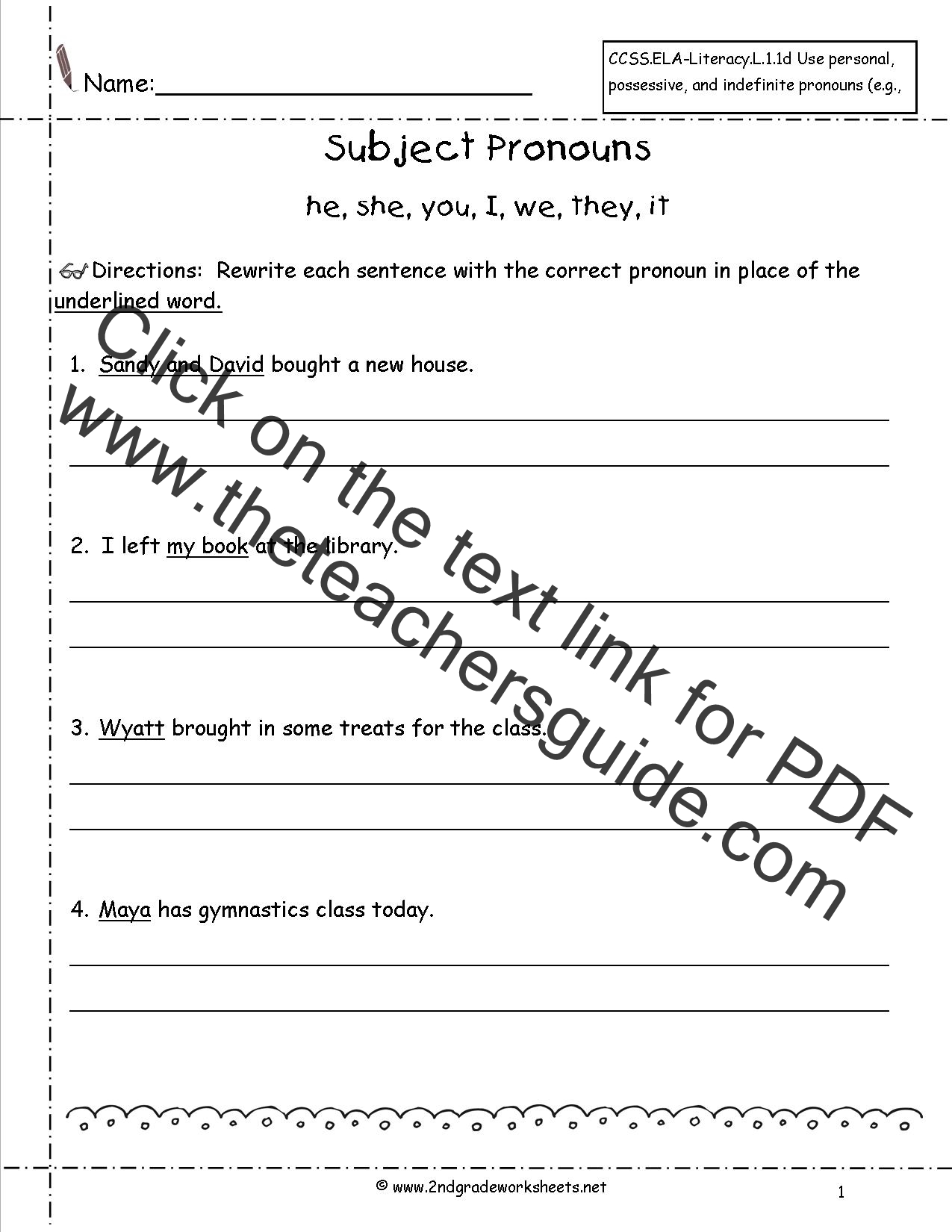 Pronouns Nouns Worksheets from The Teacher's Guide