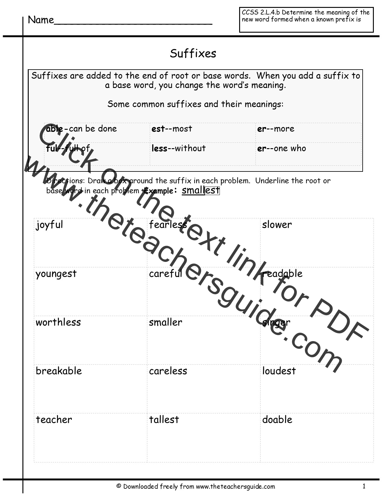 Free Prefixes and Suffixes Worksheets from The Teacher's Guide