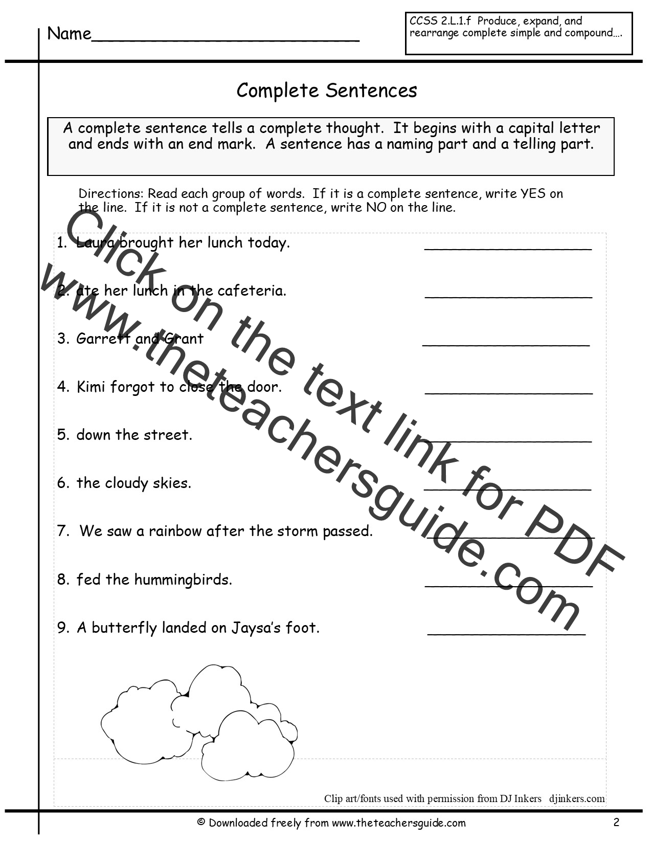 Sentences Worksheets From The Teacher s Guide