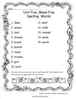 wonders second grade unit five week five printout spelling words