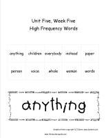 wonders second grade unit five week five printout high frequency words