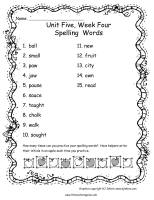wonders unit five week four printouts  spelling words