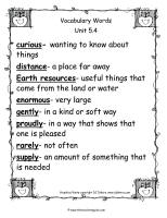 wonders unit five week four printouts vocabulary words