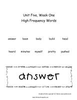 wonders unit five week one printout high frequency words cards
