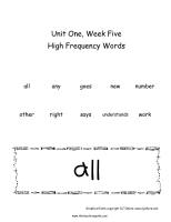 wonders unit one week five high frequency words printout