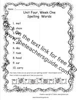 first grade wonders unit four week one printout spelling words