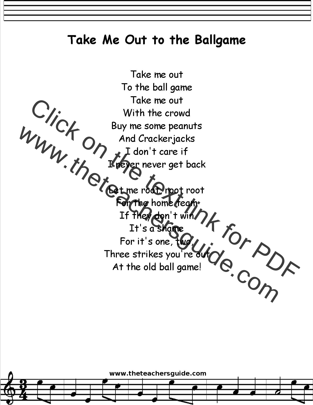 Take Me Out to the Ballgame Lyrics, Printout, MIDI, and Video