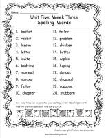 third grade wonders unit five week three spelling words